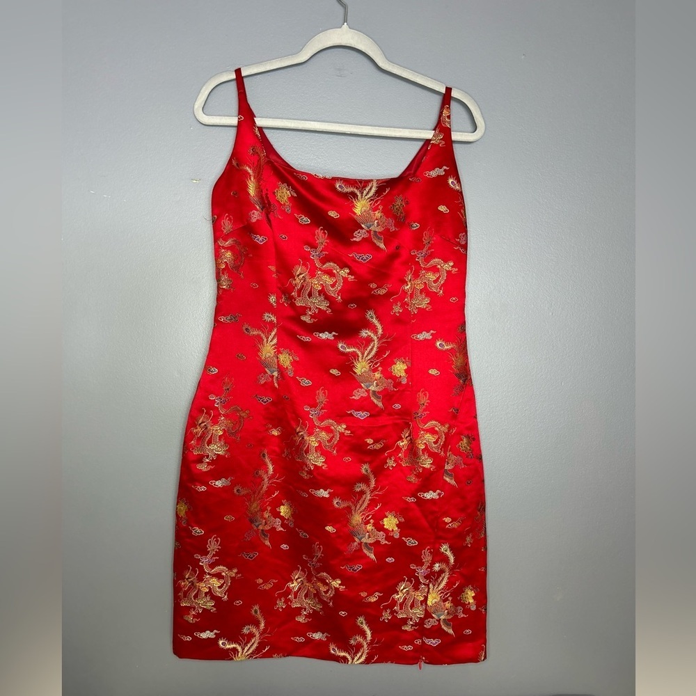 Maggy London Red and Gold Floral Midi Dress